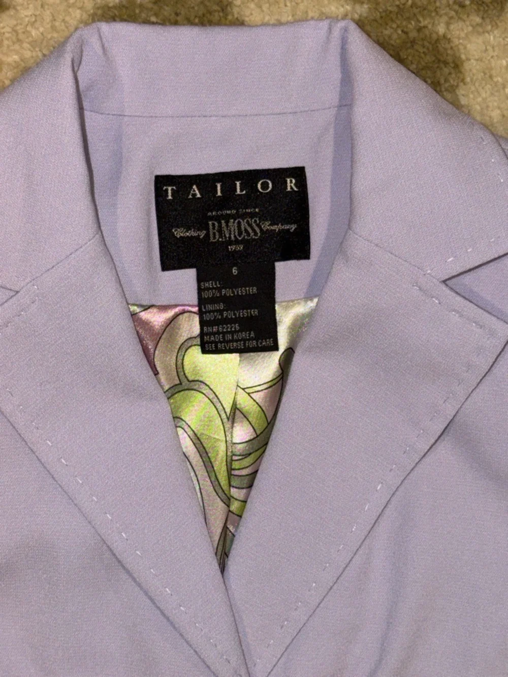 B Moss Tailor Blazer Lilac Lavender Single Button Size 6